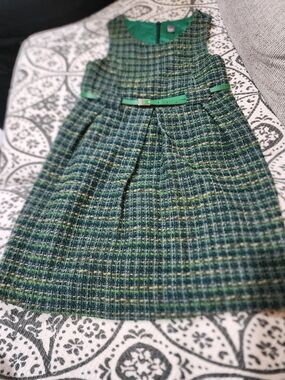 Zara Green Plaid Tweed Sleeveless Dress with Belt 9-10 Y